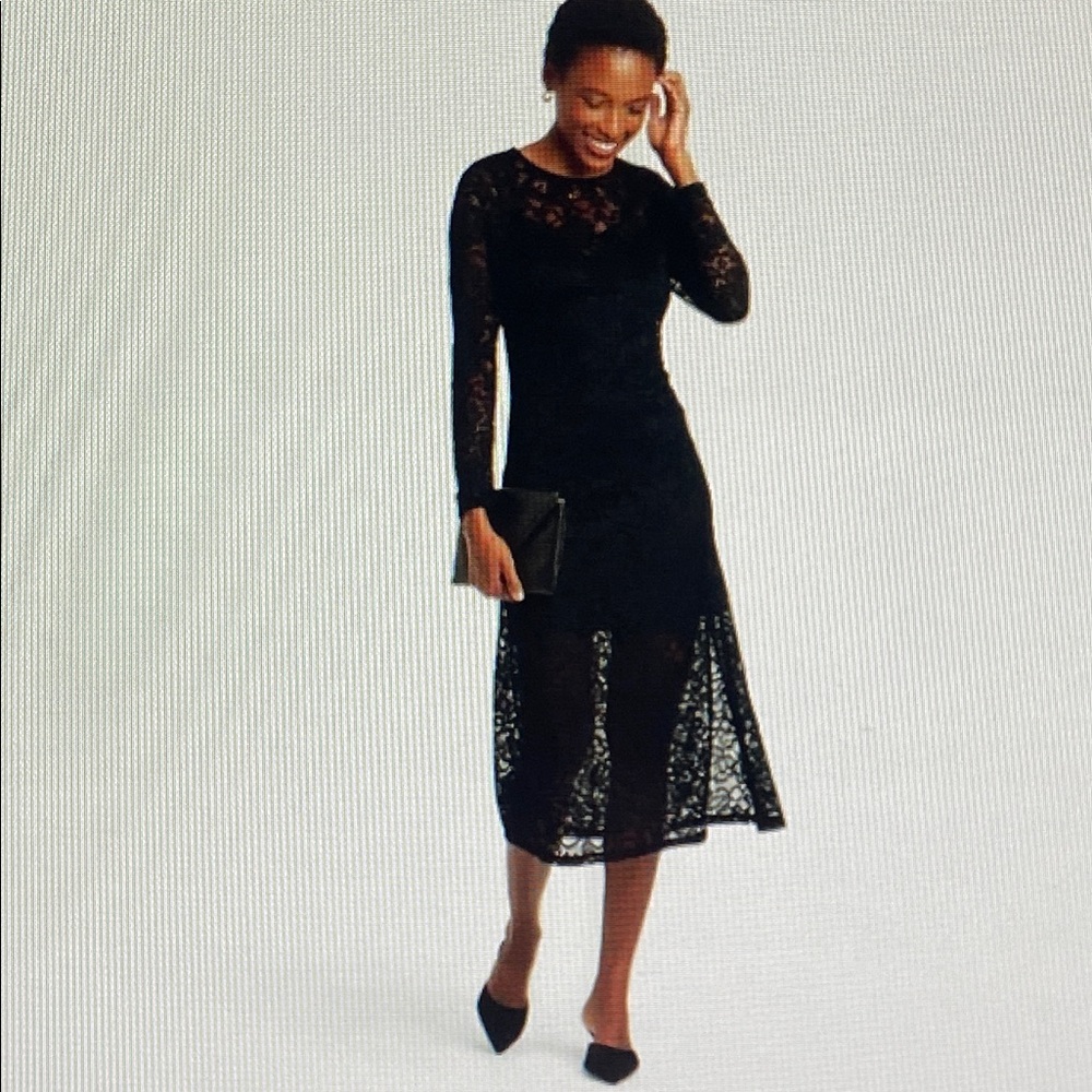 A New Day Black Floral Women's Long Sleeve Midi Lace Dress - (Reduced Price!!!)